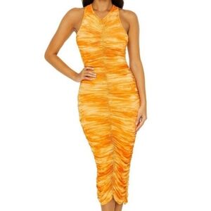 Revolve x House of Harlow 1960 Dress Ruched Maxi Sleeveless Orange Women's Sz L